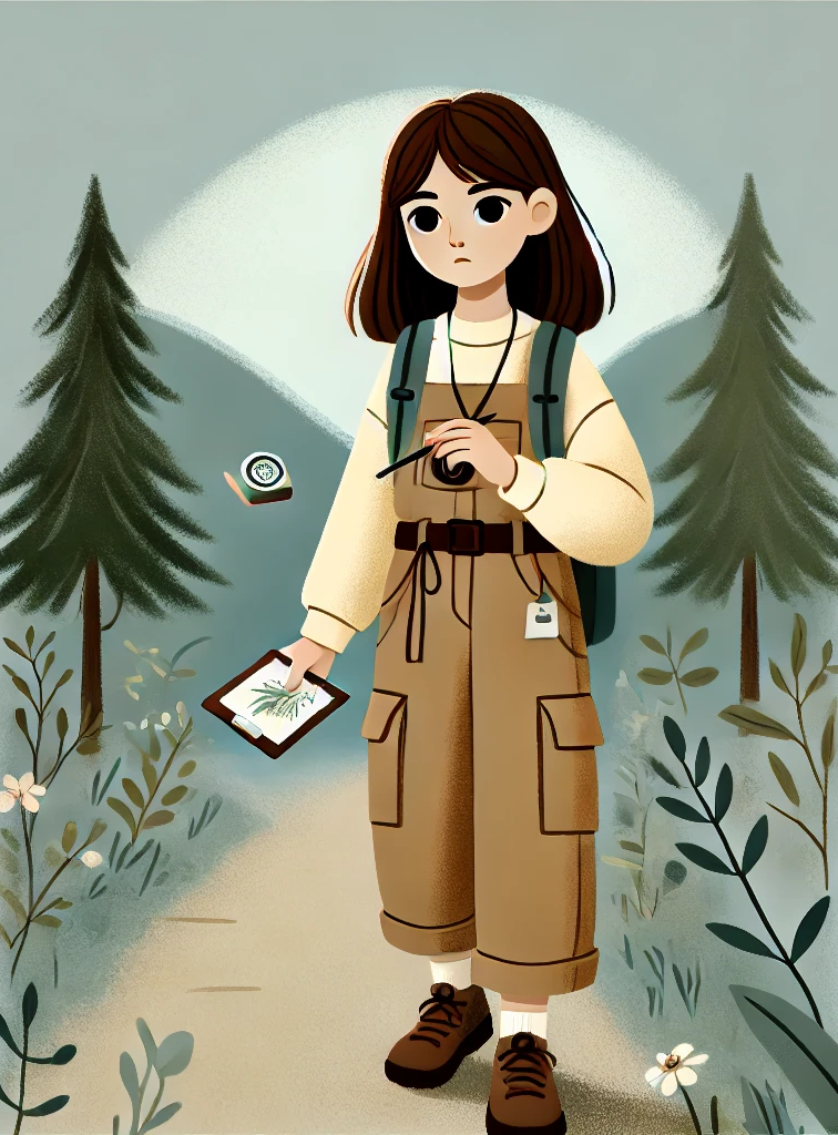 An illustration of a person walking through nature, symbolizing the journey of her story.